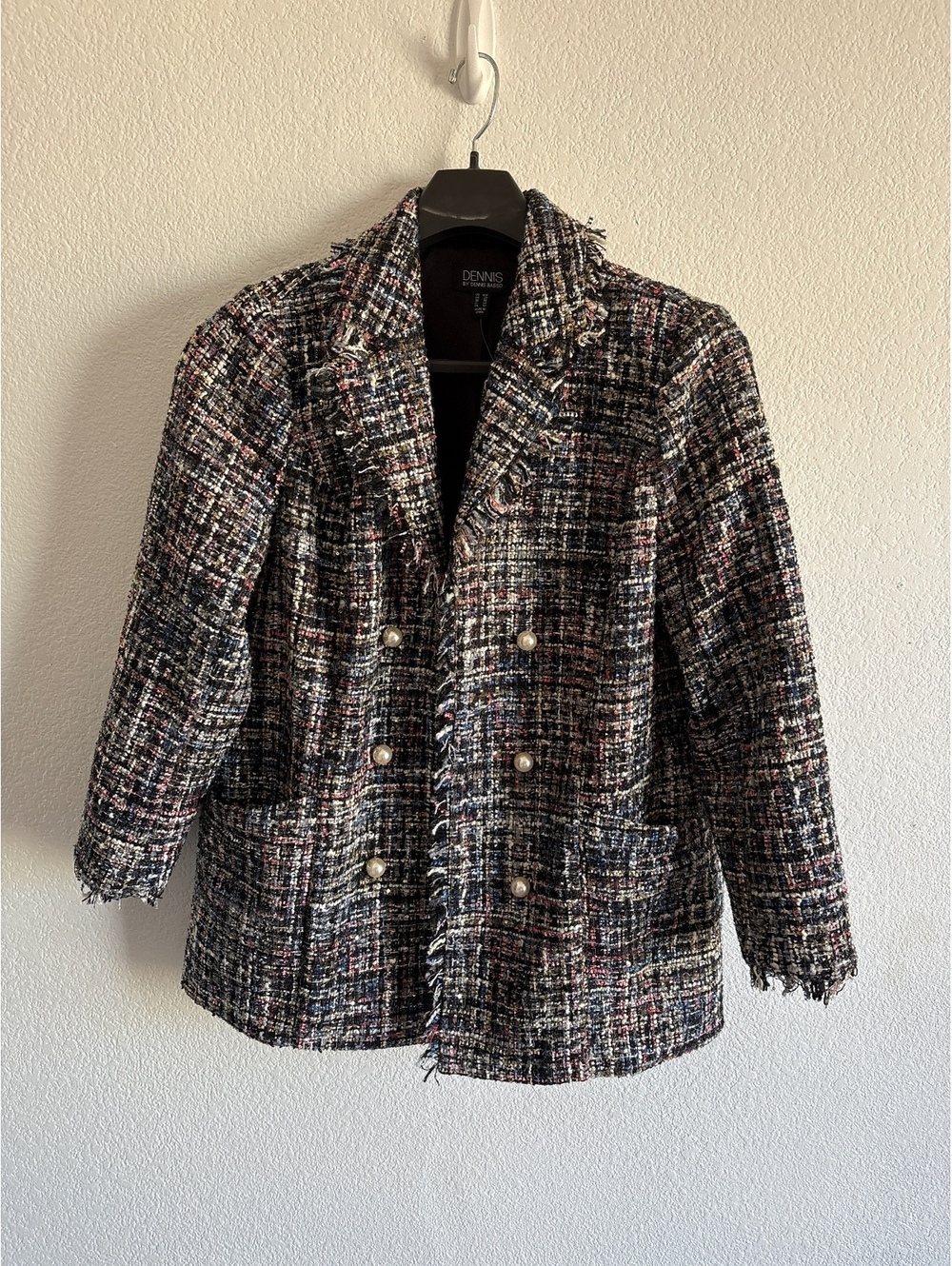 Dennis by Dennis Basso Women's Tweed Blazer Jacket with Pearl Buttons Size 18W